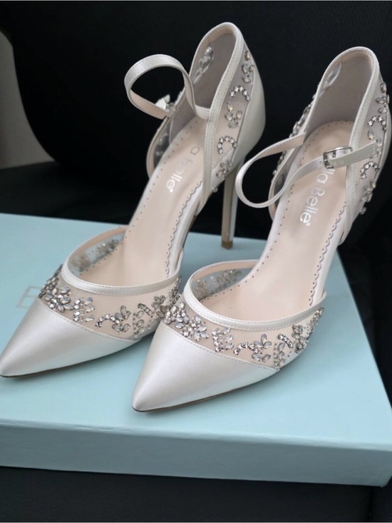 Bella Belle Shoes - Bella Belle Emma Ivory Satin Crystal-Embellished Pointed Heels